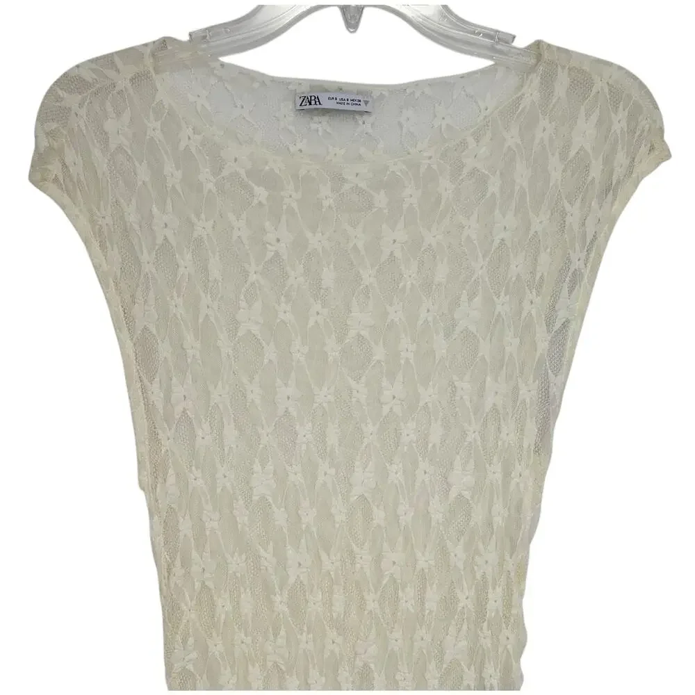 Zara Long Asymmetric Lace Dress Ivory 4813/303 Size S - Picture 7 of 12